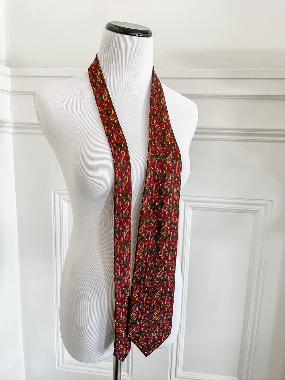 Valentino Paisley Silk Tie in Burgundy, Green and Gold